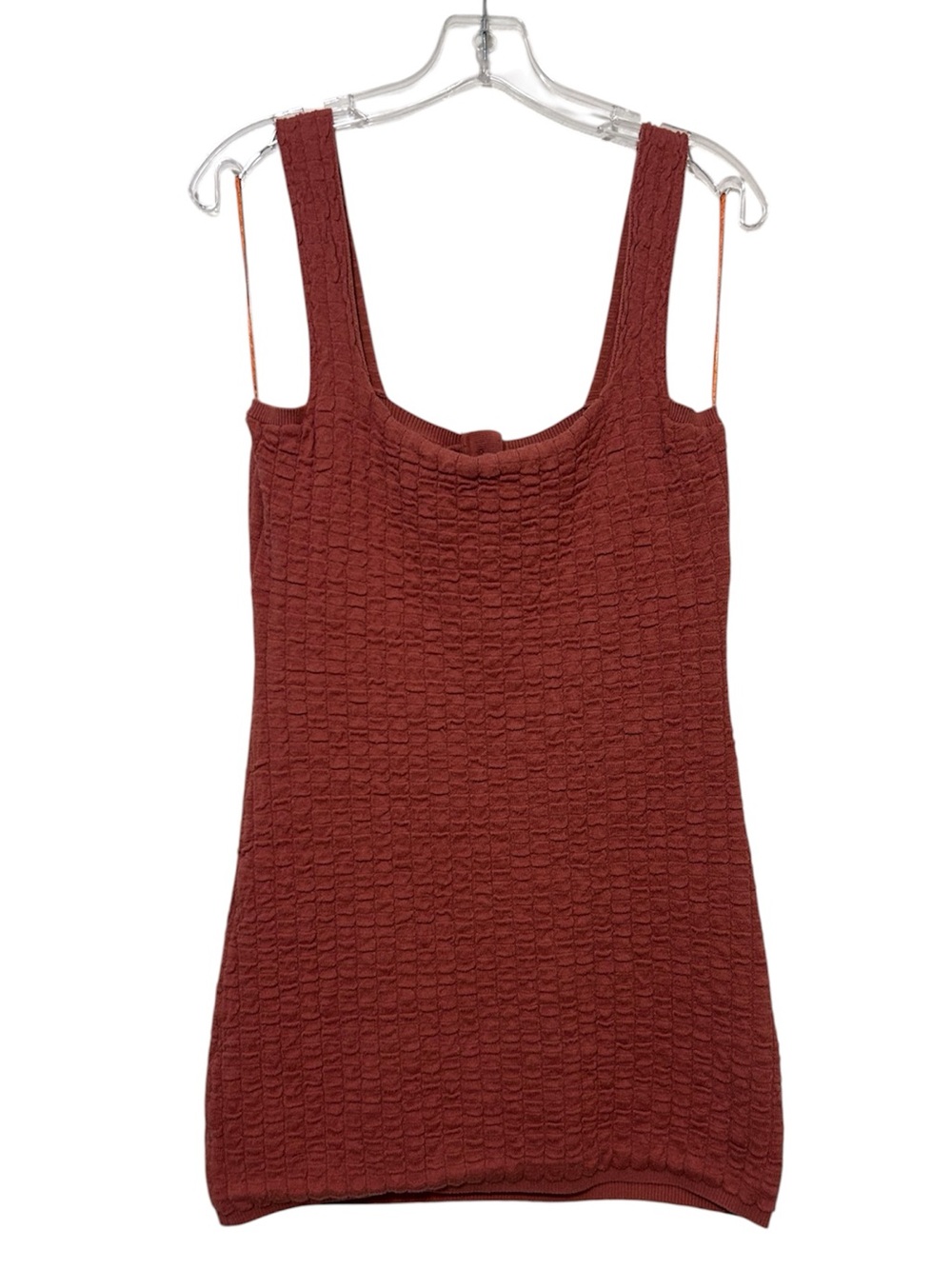 Free People Beach Textured Knit Henley Mini Dress / Top Rust Terracotta Large